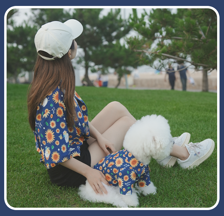 Sunflower Series Human and Dog Matching Outfit Bichon Floral Shirt Pet Cloth