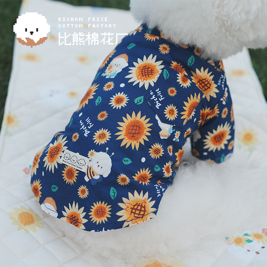 Sunflower Series Human and Dog Matching Outfit Bichon Floral Shirt Pet Cloth