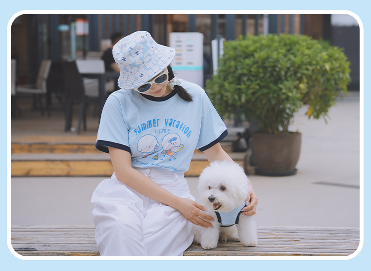 Sunflower Series Human and Dog Matching Outfit Women T-Shit Blue