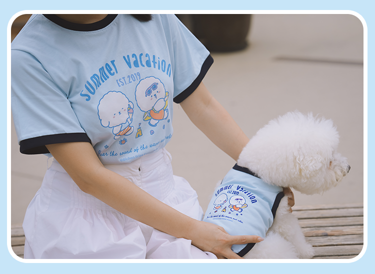 Sunflower Series Human and Dog Matching Outfit Women T-Shit Blue